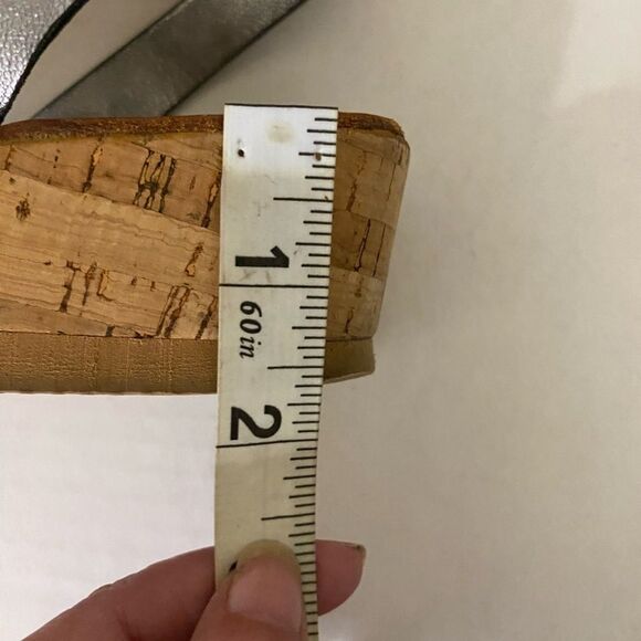 Calaxini Leather Black Silver Glitter Low Wedge Sling Back Sandals Made in Spain - Picture 10 of 12